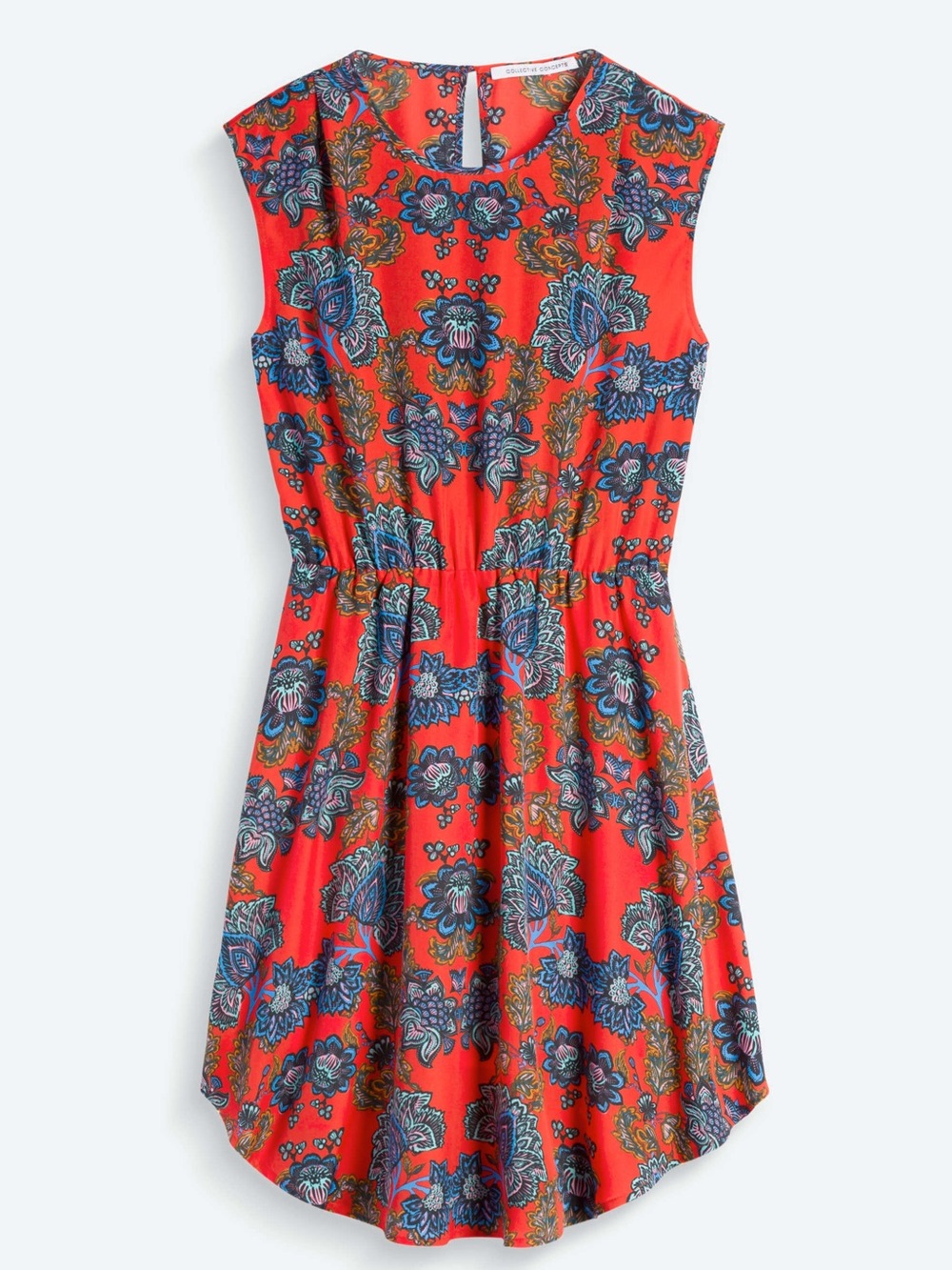 Red Paisley Smocked Waist Skater Dress | Sleeveless | Floral Print | Small